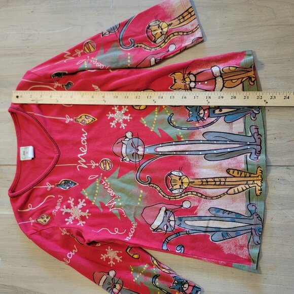 Jess & Jane Artsy Abstract All Over Christmas Cat Pop Art Top Women's S USA - Picture 7 of 9